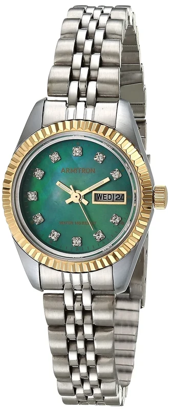 Armitron Women's Genuine Crystal Accented Day/Date Function Bracelet Watch, 75/2475,Silver/Green