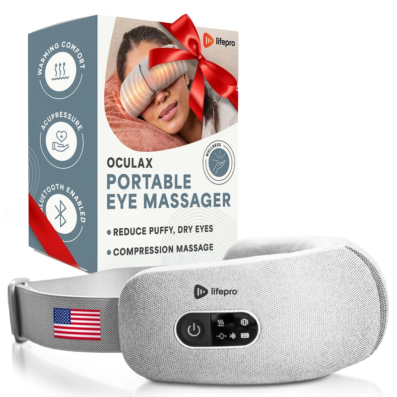 Lifepro Oculax Eye Massager with Heat, Air Compression & Vibration – Foldable, Rechargeable & Portable – Relieves Eye Strain, Puffiness & Headaches – Grey