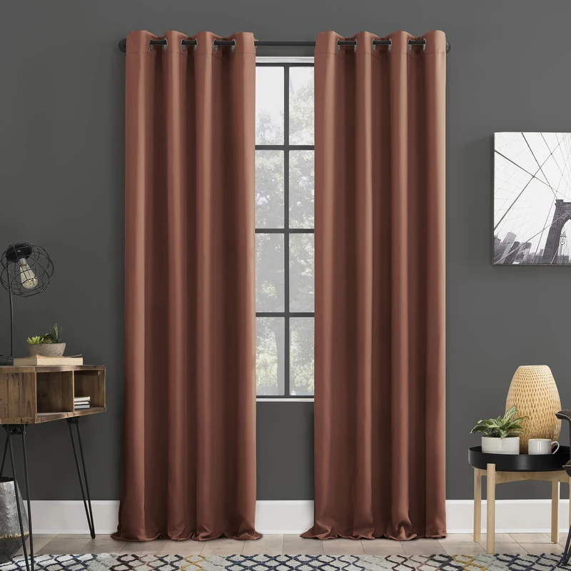 Sun Zero Soho 2-pack Blackout Energy Efficient Grommet Curtain Panel Pair, 54" x 84", Terracotta - Image 1