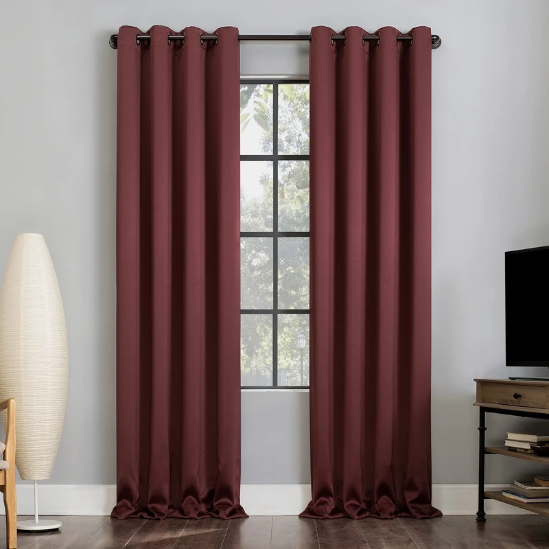 Sun Zero Nordic 2-pack Theater Grade Extreme 100% Blackout Grommet Curtain Panel Pair, 52" x 63", Wine