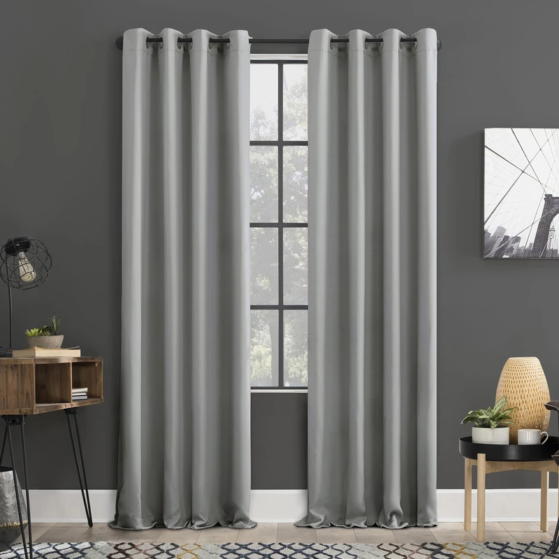Sun Zero Soho 2-pack Blackout Energy Efficient Grommet Curtain Panel Pair, 54" x 108", Silver - Image 1