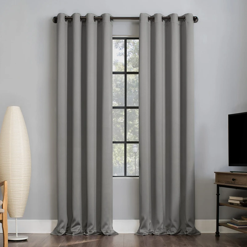 Sun Zero 2-Pack Theater Grade Extreme Total Blackout Grommet Curtain Panel Pair, Polyester, Silver Gray, 52" W x 84" L (Pack of 2)