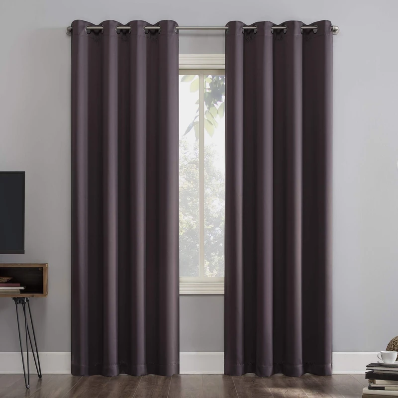 Sun Zero Nordic 2-pack Theater Grade Extreme 100% Blackout Grommet Curtain Panel Pair, 52" x 108", Fig - Image 1