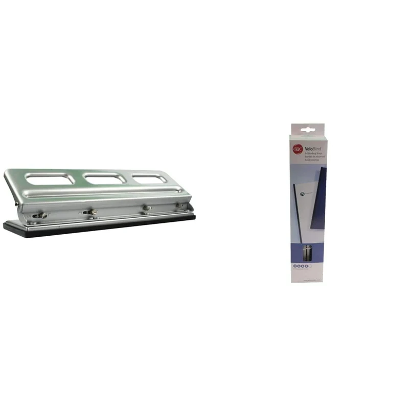 GBC Desktop VeloBinder Strip Binding Machine, 20 Sheet Punch Capacity, 200 Sheet Binding Capacity, A4, Silver, 9707121 & VeloBind Binding Strips, 45 mm, 200 Pages, A4, Black, Pack of 25, 9741635