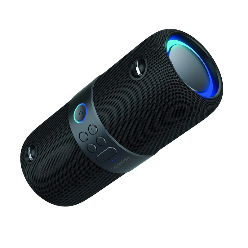 Ledwood XT180 - TWS Portable Bluetooth Speaker with Strap - Wireless Speaker with LED Pulsed Lights - Powerful Sound - AUX - USB Port - FM Radio - Black