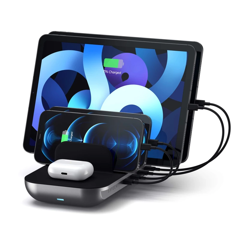 Satechi Dock5 Multi-Device Charging Dock with Wireless Charging - Cables Available Separately - Compatible with iPad Pro/Air M1, 14 Pro Max/14 Pro/14/14 Plus, 13 Pro Max/13 Pro/13 Mini/13, AirPods 2/1
