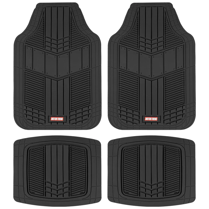 MOTOR TREND DualFlex™ Rubber Car Floor Mats All Weather Waterproof 4-Piece Sporty Two-Tone Design Car Mats Full Set - Universal Trim-to-Fit Floor Mats for Car, SUV, & Trucks - Car Carpet Protector - Image 1