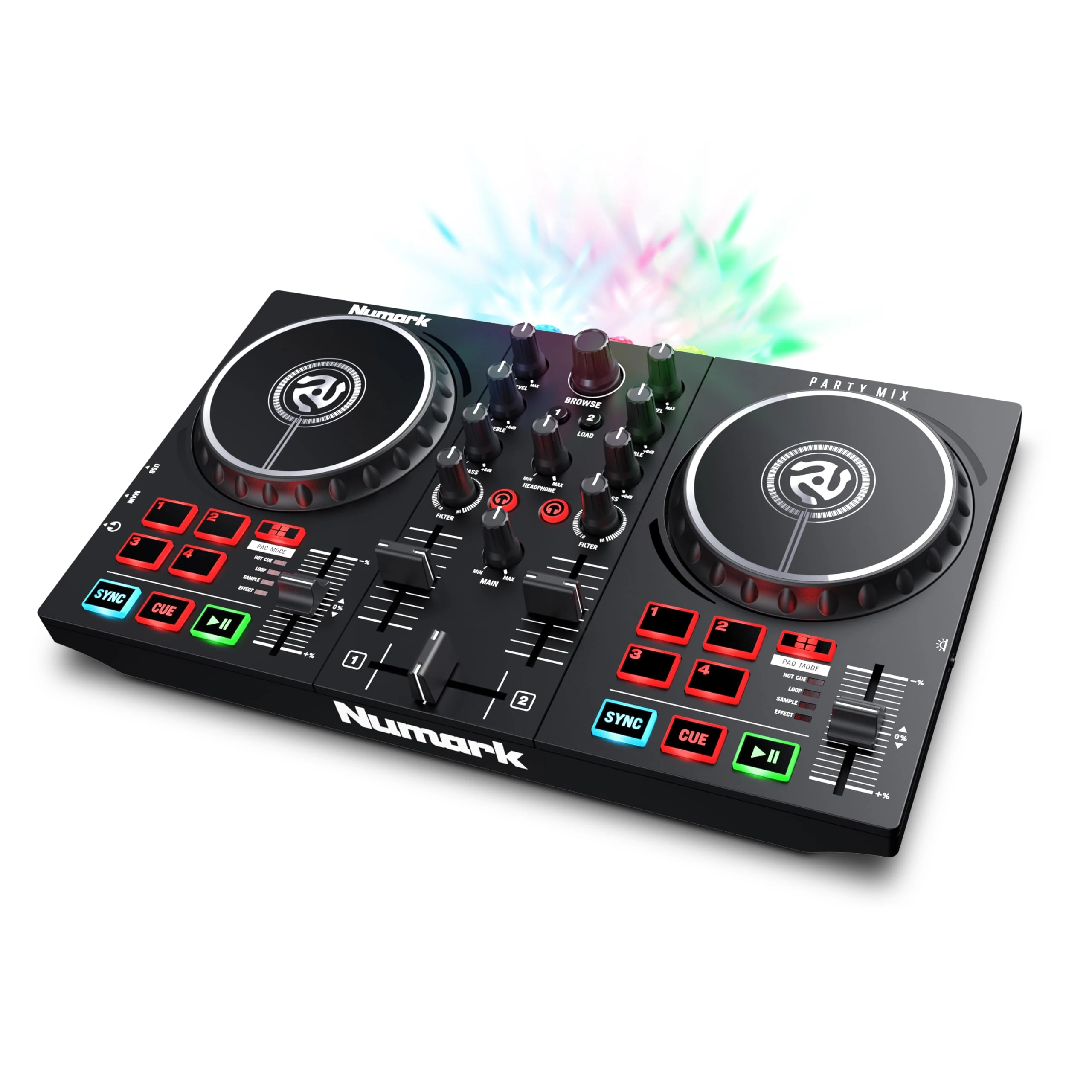 Numark Party Mix DJ Controller with Lights, 2 Decks, Mixer, Audio Interface and Serato Lite