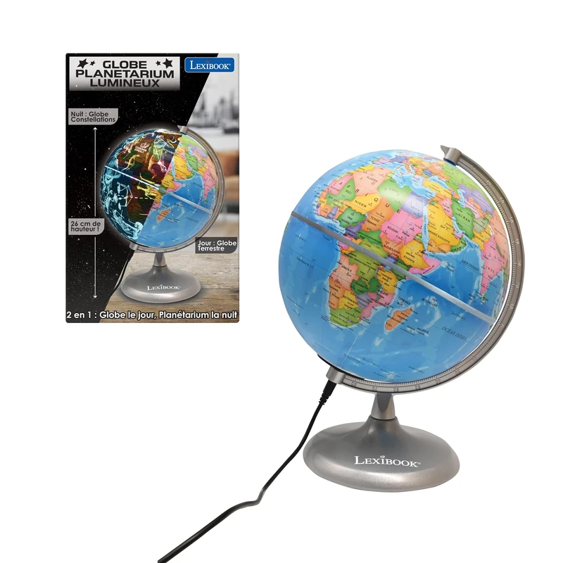 Lexibook Globe Tag und Nacht beleuchtet STEM, 2-in-1 Globe am Tag, Karte der Kontellationen bei Nacht, Blau/Schwarz, NLJ185FR