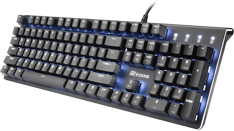 i-rocks K75M Illuminated Mechanical Keyboard, 104 Keys, PBT Keycaps, Backlit LED Light and Shortcut Keys - Programmable Light & Macro Recorder (Cherry MX Red Switch, Black)