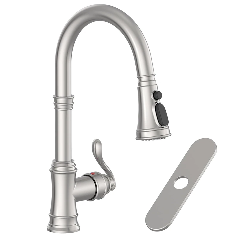 Kitchen Faucet with Pull Down Sprayer Brushed Nickel 3 Spray Modes Vintage