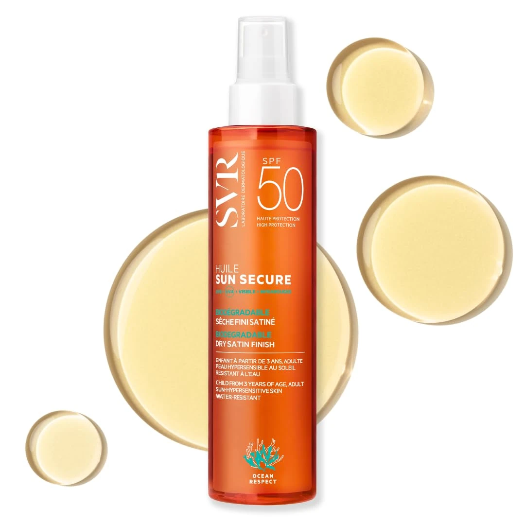 SVR SUN SECURE Dry Body Oil Sunscreen SPF 50+ Spray for Hypersensitive Skin, Invisible Satin Finish, Water-Resistant, Biodegradable, Reef-Safe, All Ages, 200ml