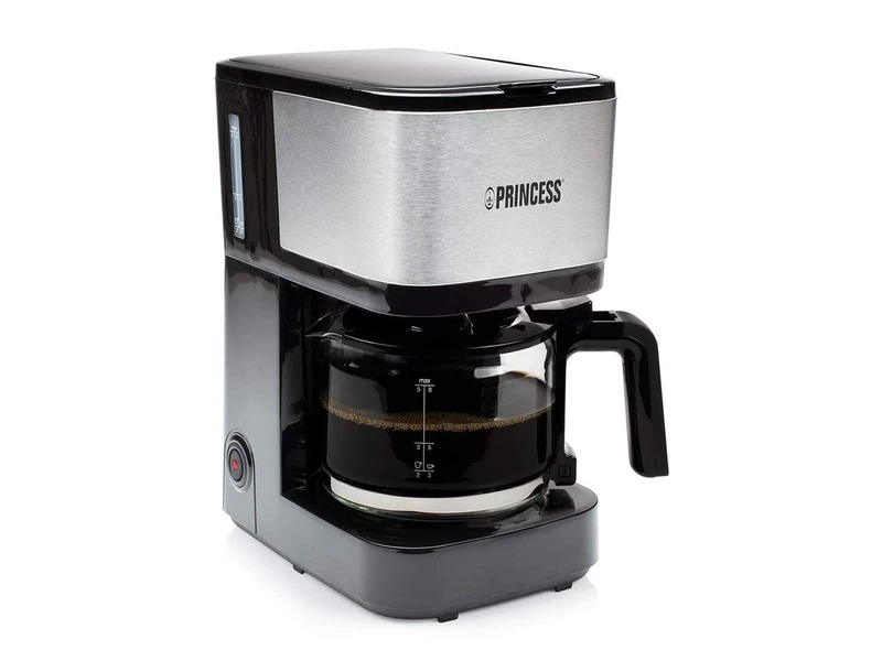Princess Filter Coffee Machine - 0.75 Litre Glass Jug, 8 Cups, Stainless Steel with Permanent Filter, 600 Watt, 246030, Black, Silver