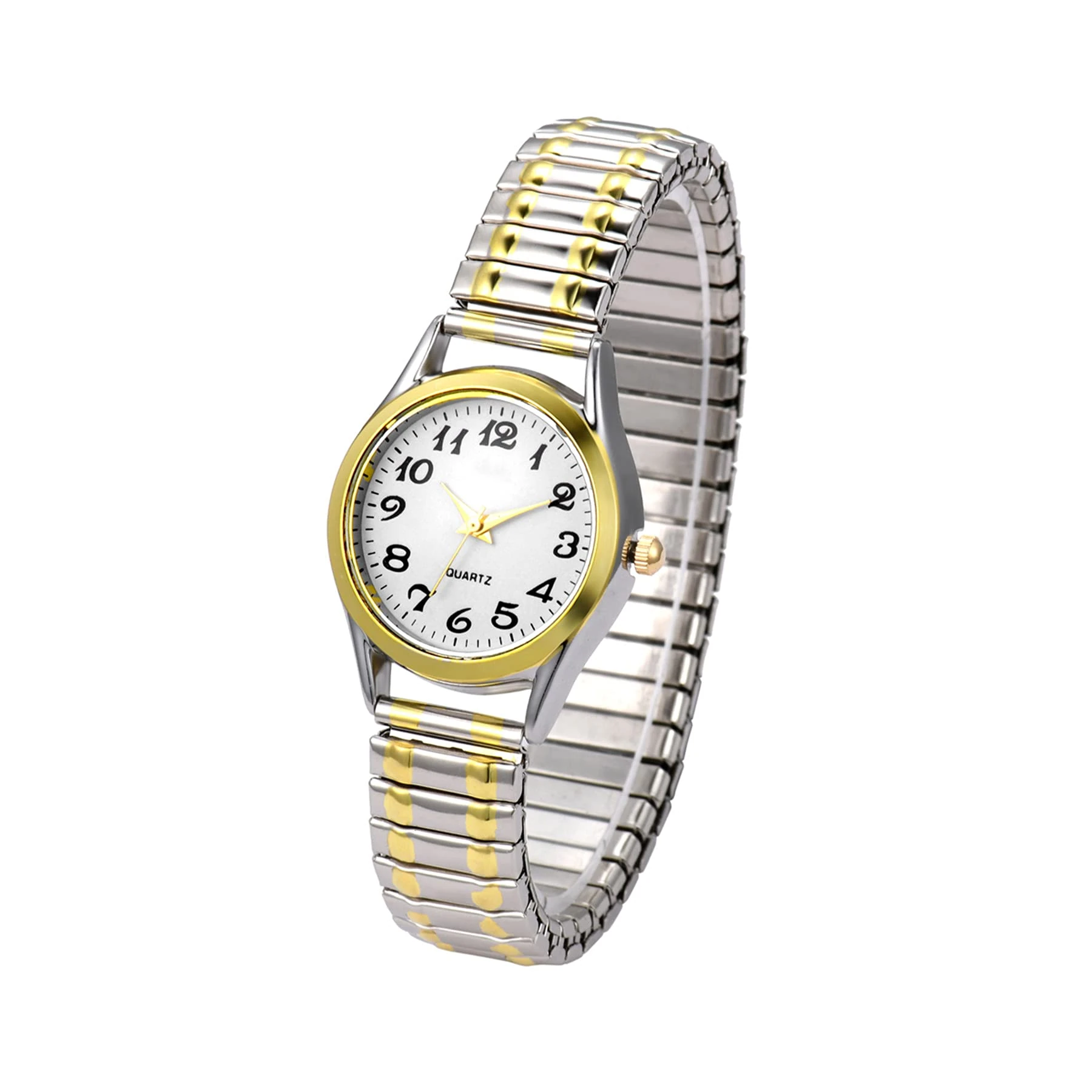JewelryWe Women's Ultra Thin Easy Reader Watch with Elastic Strap, Golden Watch for Mothers Day