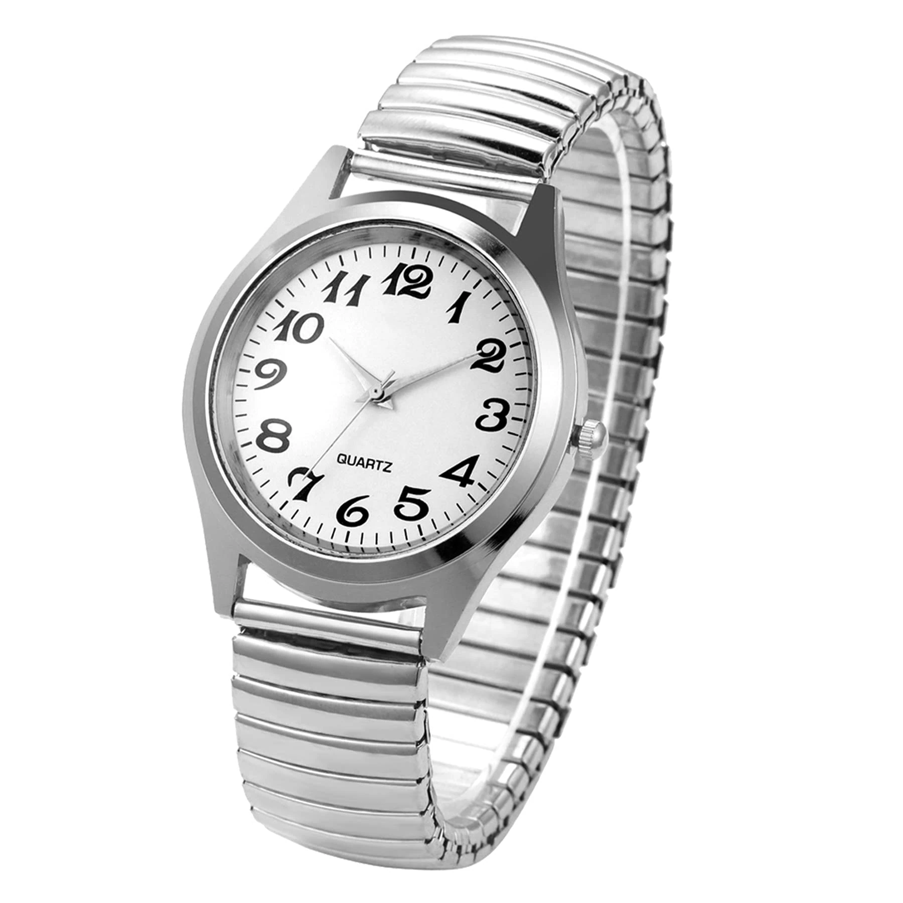 JewelryWe Mens Ultra Thin Easy Reader Watch with Elastic Strap, Golden Watch for Fathers Day