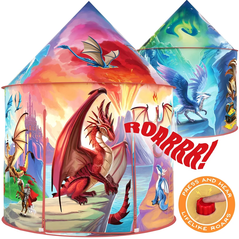 W&O Dragon Hero Kids Tent - Roar Button - Pop Up Tent for Kids - Outdoor & Indoor - Dragons