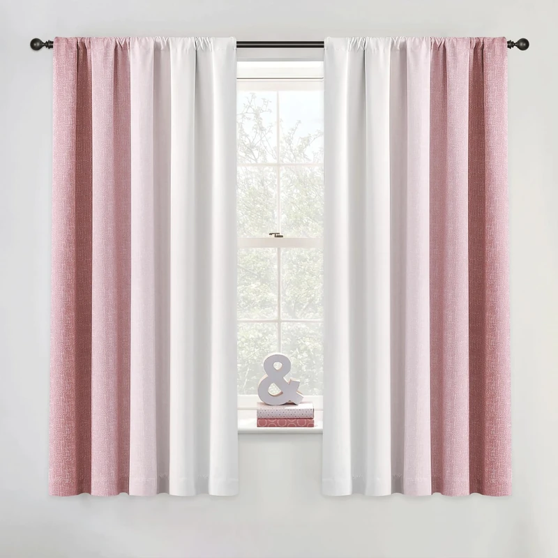 Geomoroccan Ombre 100% Blackout Curtains 63 Inch Length 2 Panels for Nursery Bedroom Pink White Gradient Patterned Room Darkening Noise Reducing Rod Pocket Window Treatment Drapes