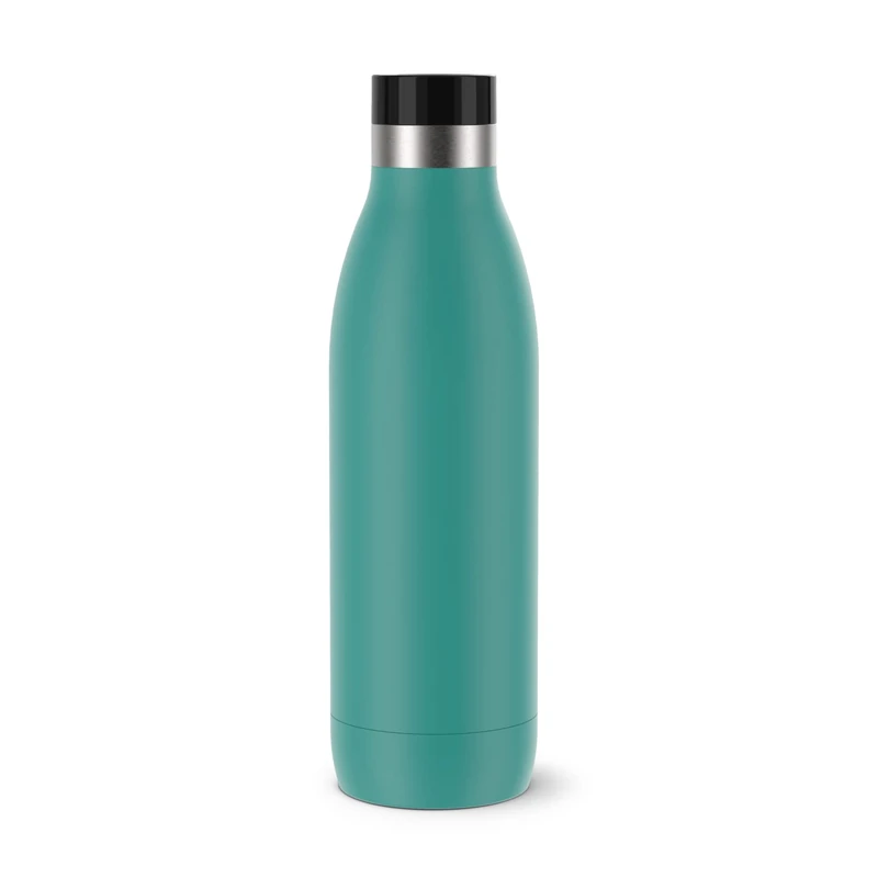 Emsa N31110 Bludrop Colour Drinking Bottle 0.7 Litres 100% Leak Proof Quick-Press Closure Ergonomic 360° Drinking Pleasure 12 Hours Warm 24 Hours Cool Dishwasher Stainless Steel Petrol Blue
