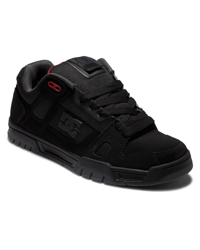 Dc Shoes Stag-Leather Shoes for Men Sneaker, Black Grey red, 9.5 UK