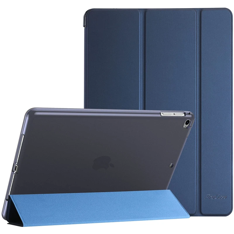 ProCase Smart Case for iPad 9.7/iPad 6th/5th Gen, iPad Air 2/iPad Air 1(Model: A1893 A1954 A1822 A1823 A1566 A1567 A1474 A1475 A1476) Slim Soft TPU Cover Folio Case with Translucent Back -Navy