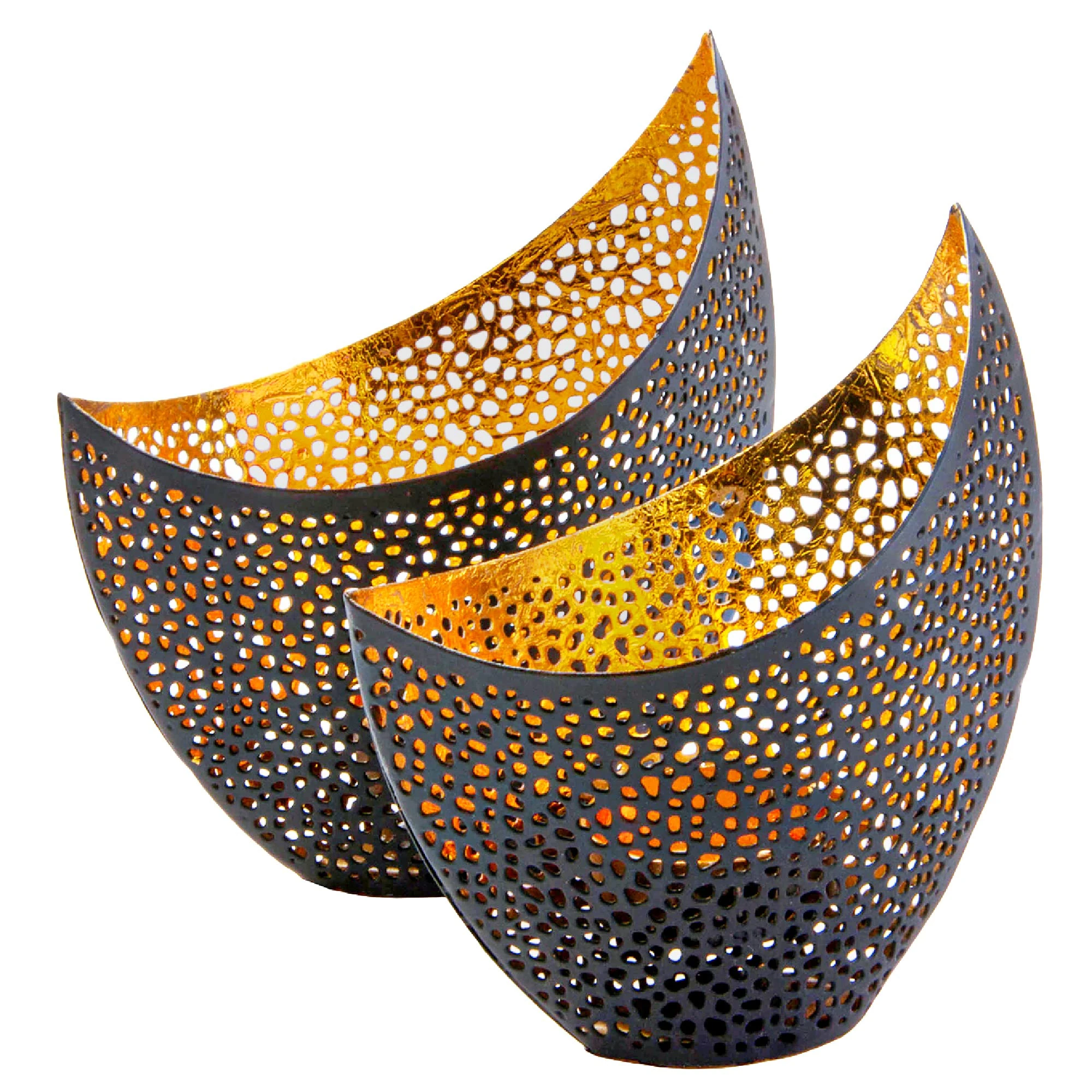 Gold Candle Holders Set Of 2 | Dinner Candle Holder | Atmospheric Shadow Effect | Decorative Candle Lanterns | Gold Accessories For Home, Perfect Housewarming Gift | Candle Lanterns Indoor by Gadgy