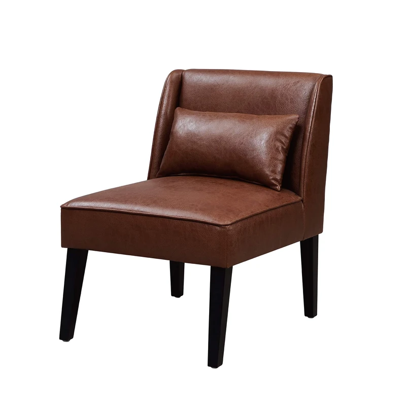VERSANORA Teamson Home Marc Lounge Accent Chair, Reading Armchair Seat in Faux-Leather with Padding & Cushion for Living Room or Reception Room, Brown