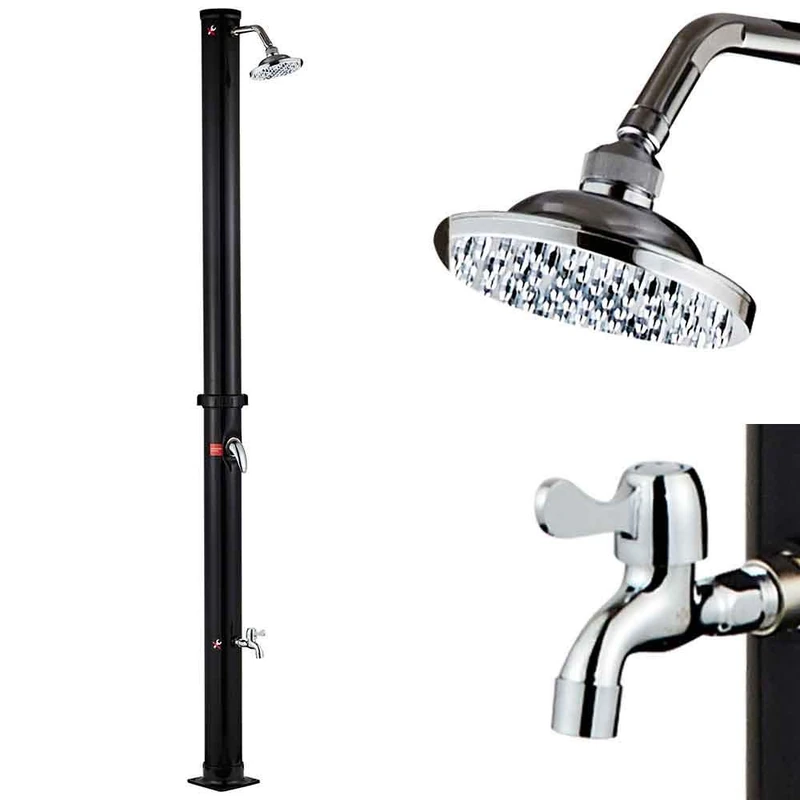 BAKAJI Solar Shower for Garden Outdoor Swimming Pool Camping Tank 35 Litres with Adjustable Shower Head Wash Feet Mixer Hot Water Connection Garden Hose Size 220 x 16.5 x 16.5 cm