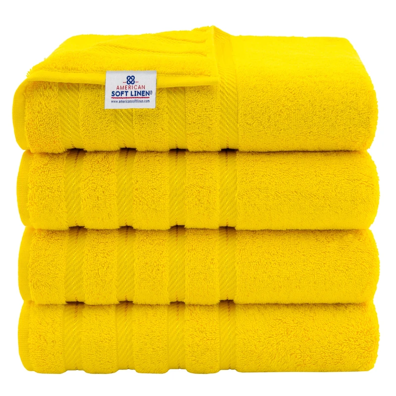 American Soft Linen Luxury 4 Piece Bath Towel Set, 100% Cotton Turkish Bath Towels for Bathroom, 27x54 in Extra Large Bathroom Shower Towels, Yellow Bath Towels