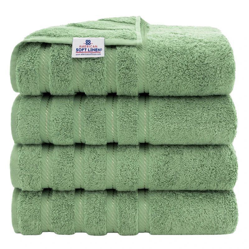 American Soft Linen, 4 Piece Bath Towel Set, 100% Turkish Cotton 27 in 54 in Bath Towels for Bathroom, Soft Absorbent Bath Towels Extra Large, Hotel Quality Quick Dry Shower Towels, Sage Green