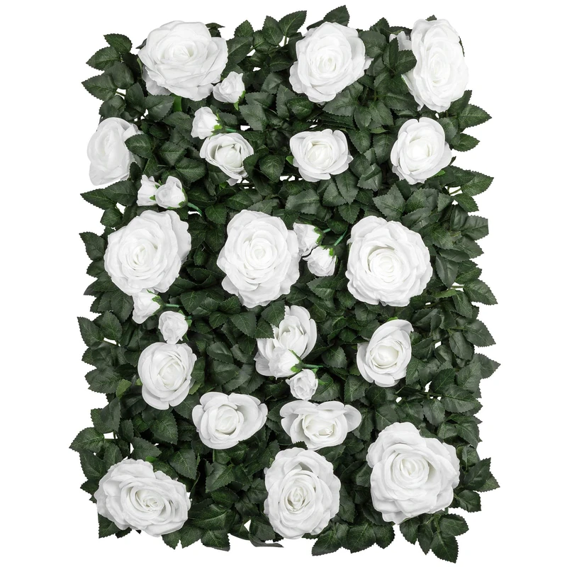 RCZ Decor 11262us Silk Greenery with Roses Wall Backdrop Panel - 41cm x 61cm | White | 1 Pc