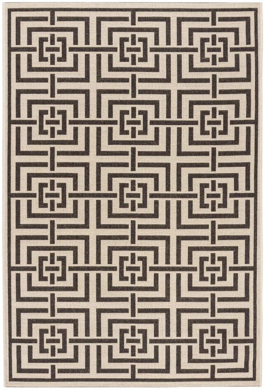 Safavieh Geometric Rug for Indoor & Outdoor - Beachhouse Collection, Short Pile, in Creme and Brown, 183 X 274 cm