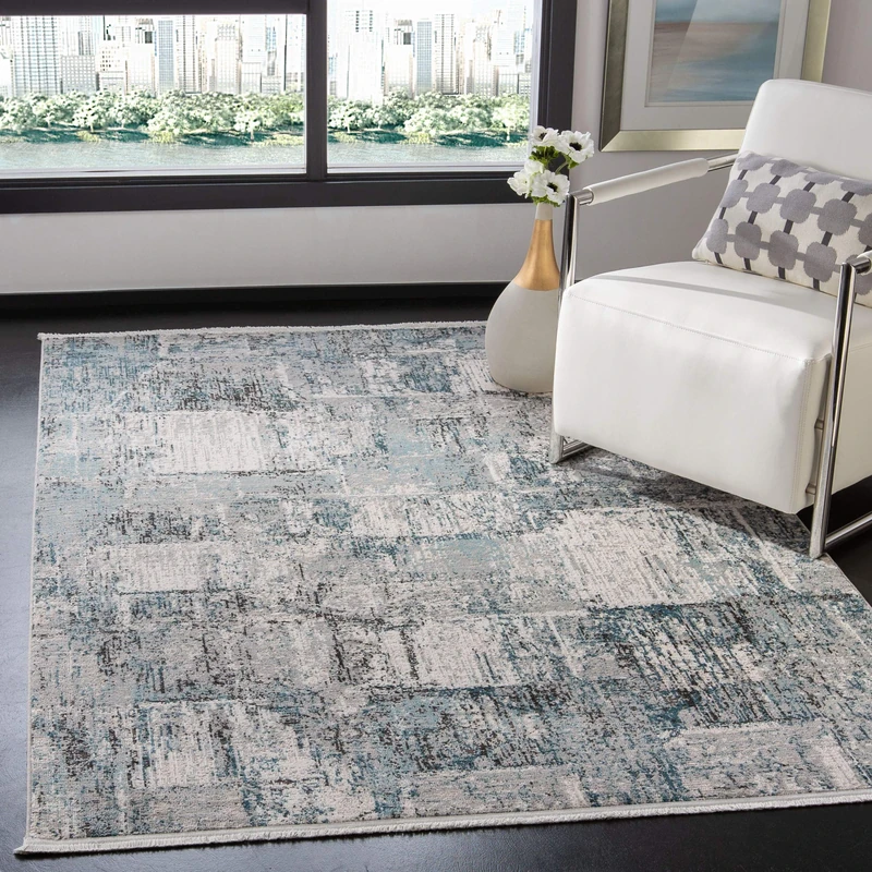 Safavieh Contemporary Indoor Woven Accent Area Rug, Shivan Collection, SHV717, in Grey/Blue, 61 X 91 cm for Living Room, Bedroom or Any Indoor Space