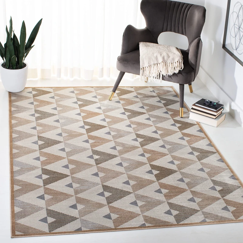 Safavieh Prism Rug for Living Room, Dining Room, Bedroom - Atlas Collection, Short Pile, in Beige and Grey, 122 X 183 cm
