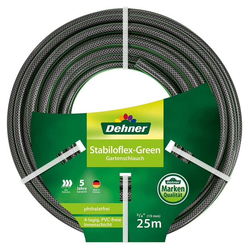 Dehner Stabiloflex Garden Hose Diameter 19 mm Length 25 m 3/4 Inch Plastic Green
