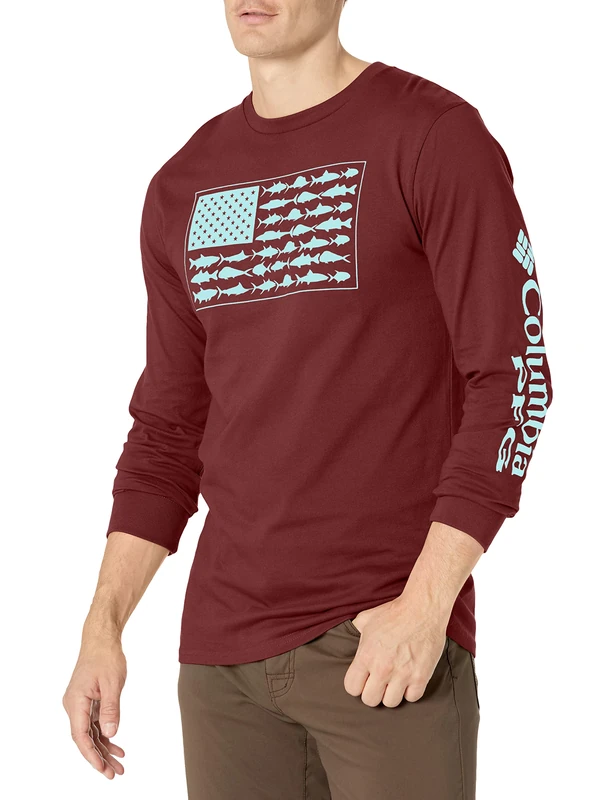 Columbia Men's Americana Saltwater Fish Flag Long Sleeve T-Shirt, Rich Wine with Gulfstream, Medium - Image 1