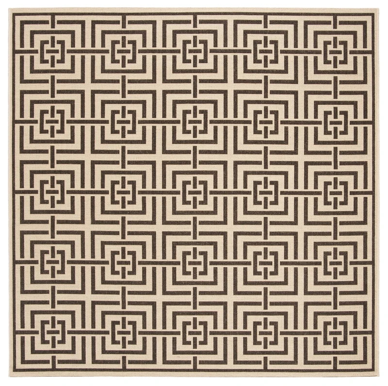 Safavieh Geometric Rug for Indoor & Outdoor - Beachhouse Collection, Short Pile, in Creme and Brown, 201 X 201 cm