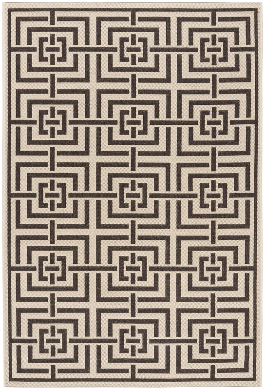 Safavieh Geometric Indoor/Outdoor Woven Rectangle Area Rug, Beachhouse Collection, BHS128, in Creme/Brown, 91 X 152 cm for Garden, Patio or Any Outdoor Space