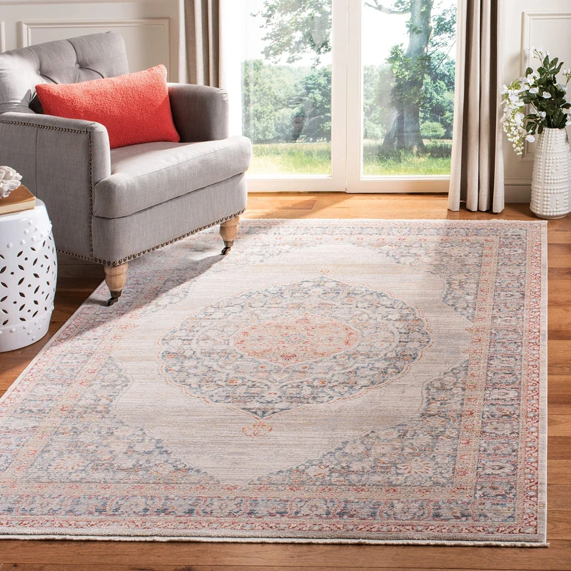 Safavieh Contemporary Classic Indoor Woven Rectangle Area Rug, Kenitra Collection, KRA678, in Grey/Blue, 152 X 244 cm for Living Room, Bedroom or Any Indoor Space