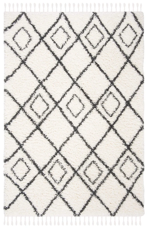 Safavieh Shaggy Indoor Woven Accent Area Rug, Moroccan Tassel Shag Collection, MTS335, in Ivory/Dark Grey, 61 X 91 cm for Living Room, Bedroom or Any Indoor Space