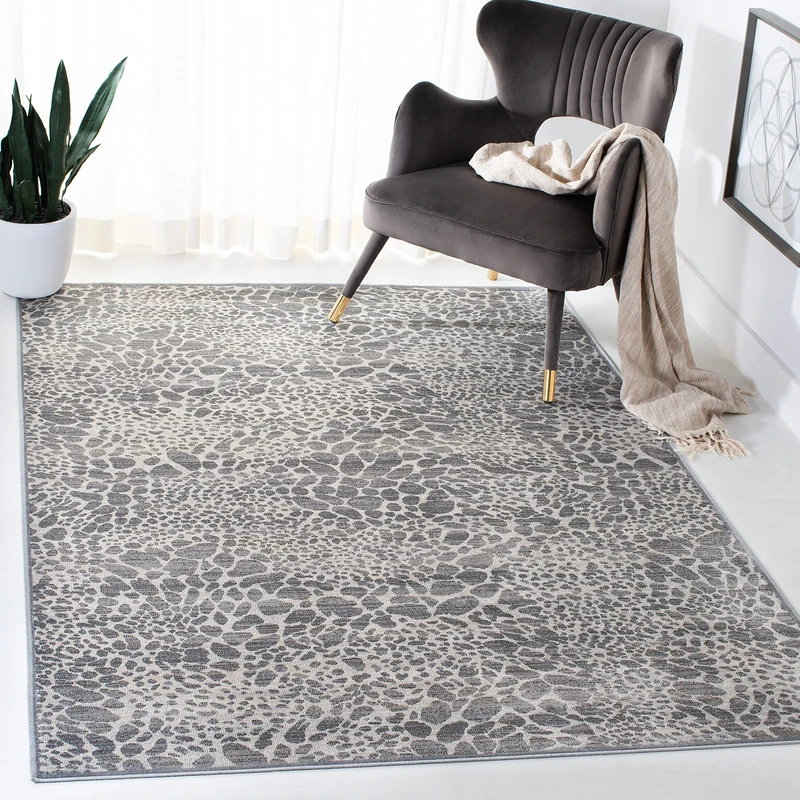 Safavieh Animal Print Indoor Woven Rectangle Area Rug, Atlas Collection, ATL985, in Ivory/Grey, 122 X 183 cm for Living Room, Bedroom or Any Indoor Space
