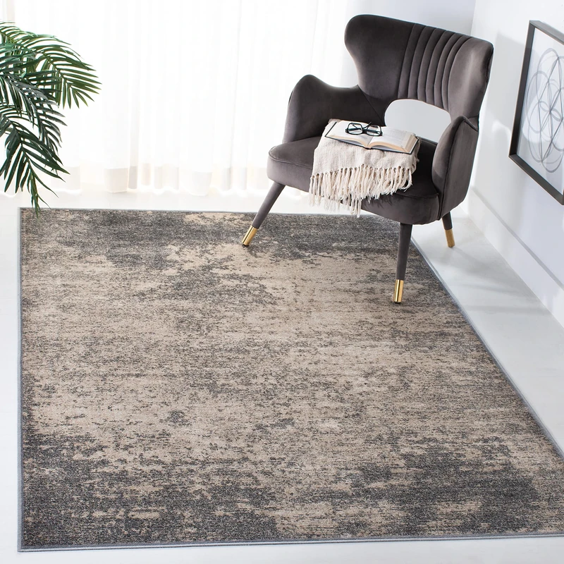 Safavieh Abstract Indoor Woven Rectangle Area Rug, Atlas Collection, ATL981, in Charcoal/Grey, 122 X 183 cm for Living Room, Bedroom or Any Indoor Space
