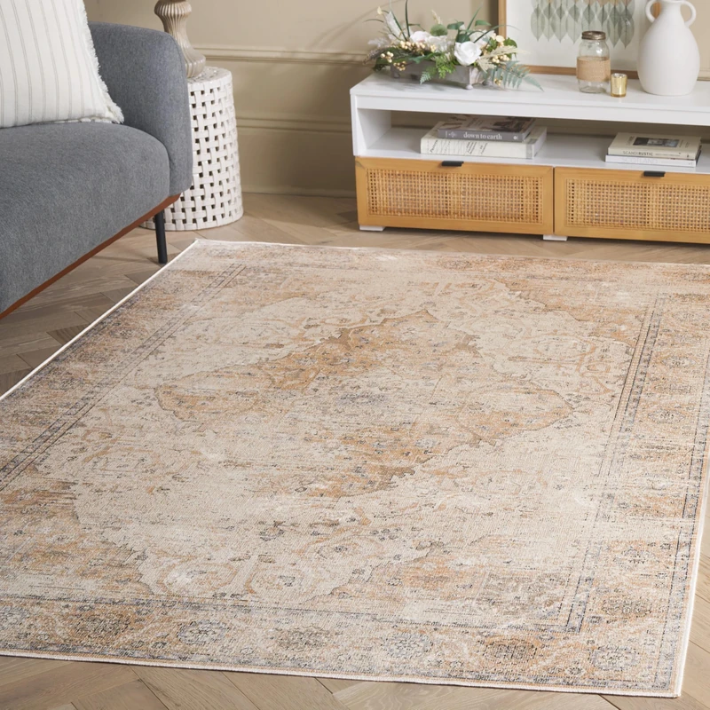 Safavieh Vintage Medallion Indoor Woven Rectangle Area Rug, Atlas Collection, ATL948, in Ivory/Beige, 122 X 183 cm for Living Room, Bedroom or Any Indoor Space