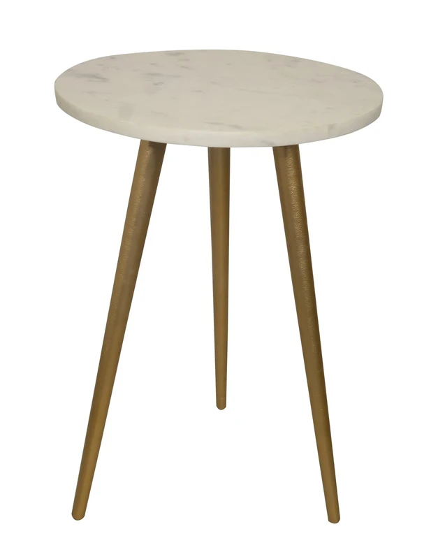 ASPECT Maxine Tripods White Marble Top Side Table,Gold Base