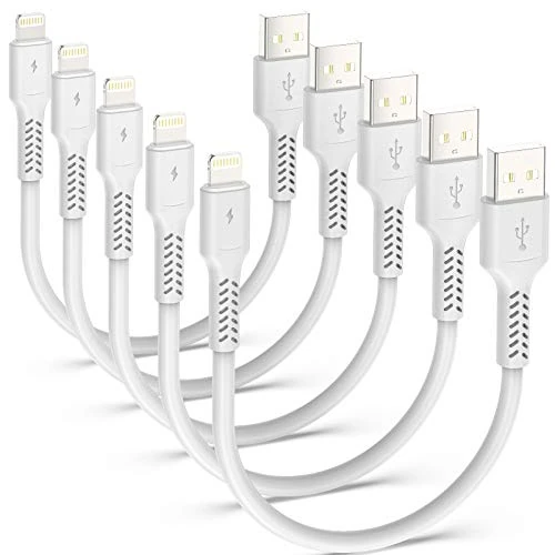 ADILIFT Short Lightning Cable, 20CM [5-Pack] USB A to Lightning Cord 0.2M Lead Durable USB Data Sync Fast Charging Cable Compatible with iPhone 11 Pro Max Xs X XR 8 7 6s 6 plus SE 5 - White