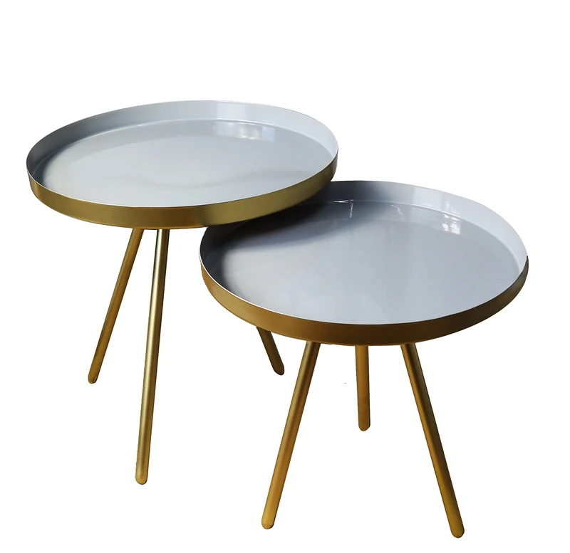 ASPECT Ava Round Metal Nest of 2 Table, Grey/Gold, 45 Dia x 45(H) cm