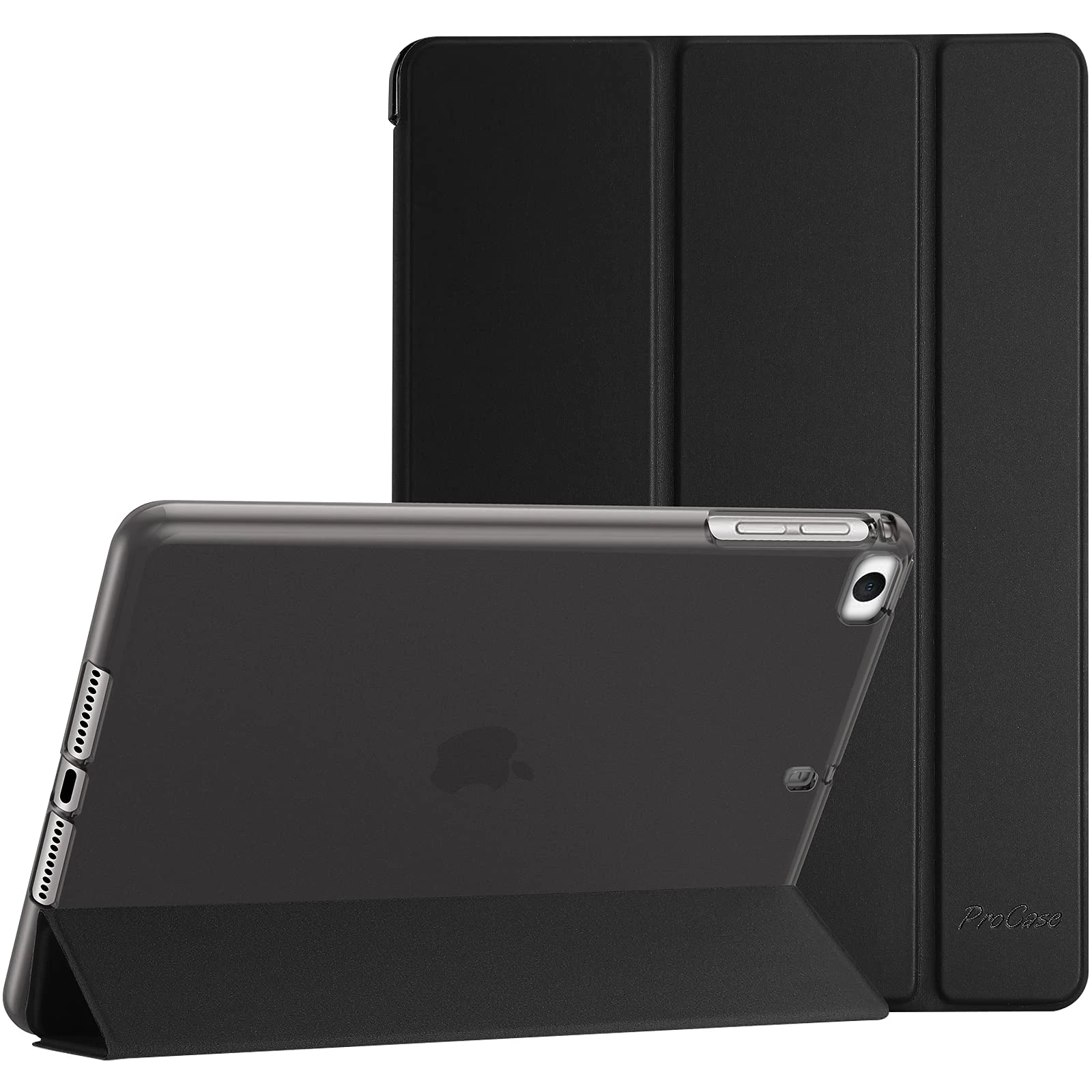 ProCase iPad Case for 7.9 inch iPad Mini 5 / Mini 4, Slim Soft TPU Back Cover Trifold Stand Folio Smart Case - Black