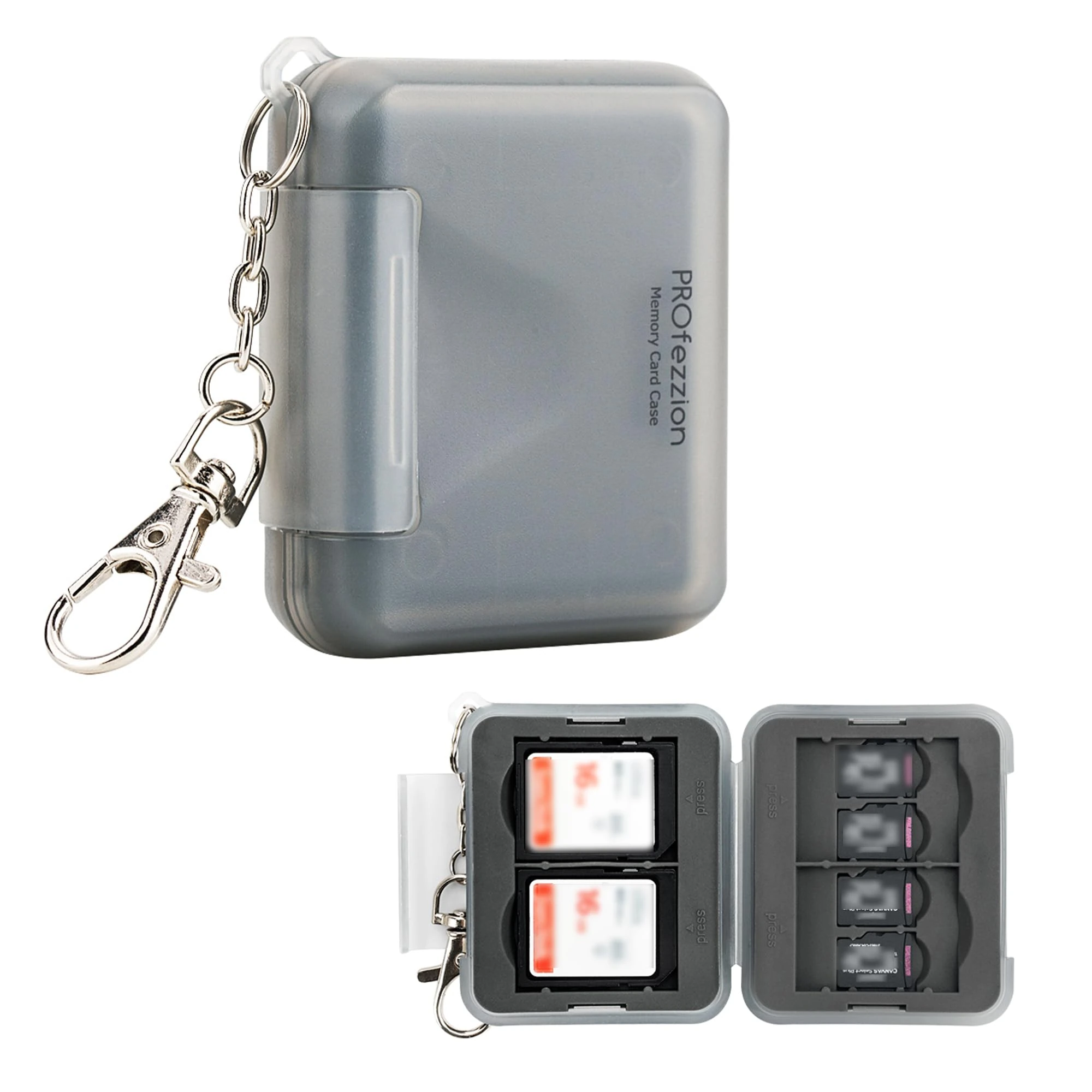 PROfezzion Compact SD & Micro SD Card Holder Case, Water-resistant & Portable Memory Card Storage Box for 8 Micro SD Card & 4 SD/SDXC/SDHC Card, Total 12 Slots with Soft Rubber Interior