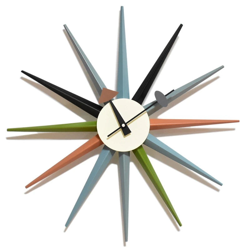 Mid Century Modern Wall Clock Large Silent Non Ticking Battery Operated 18 inch Solid Wood Retro Sunburst Clock for Living Room Decor,Office Kitchen