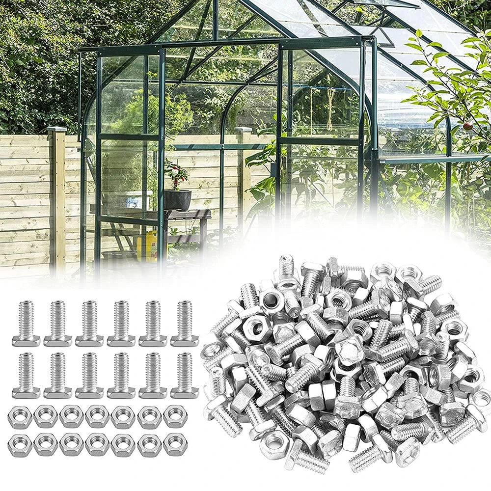 XCOZU 50 Pcs Nuts and Bolts Set, Greenhouse Accessories Parts, Square Head Aluminium Glasshouse Fasteners