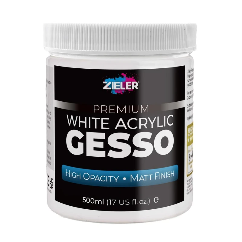 Zieler® Premium White Acrylic Gesso Primer | High Opacity | Matt Finish (500ml) – For Acrylic & Oil Paintings on Canvas, Wood & Board